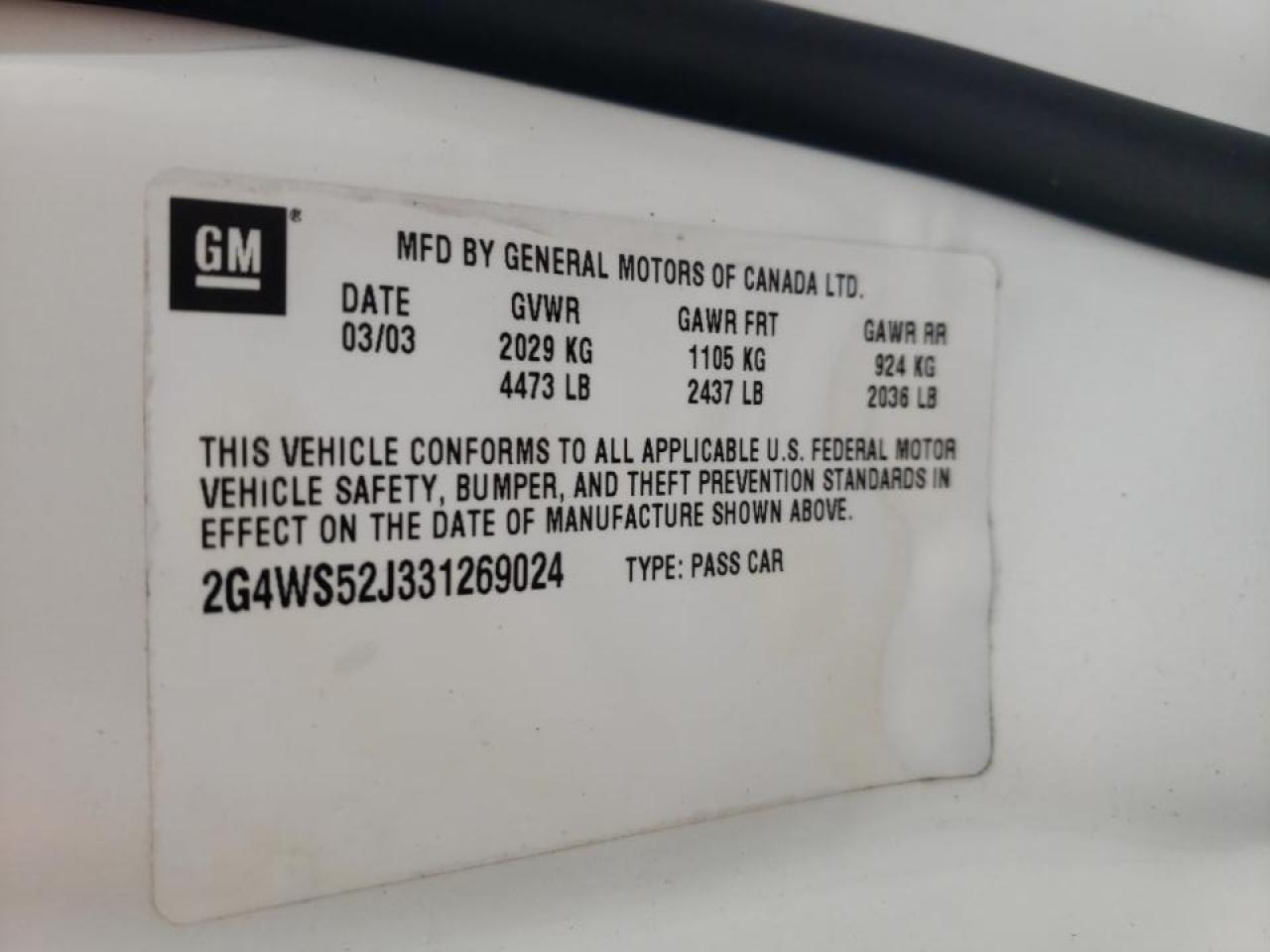 Photo 10 from auction – 2003 BUICK CENTURY CU with VIN 2G4WS52J331269024