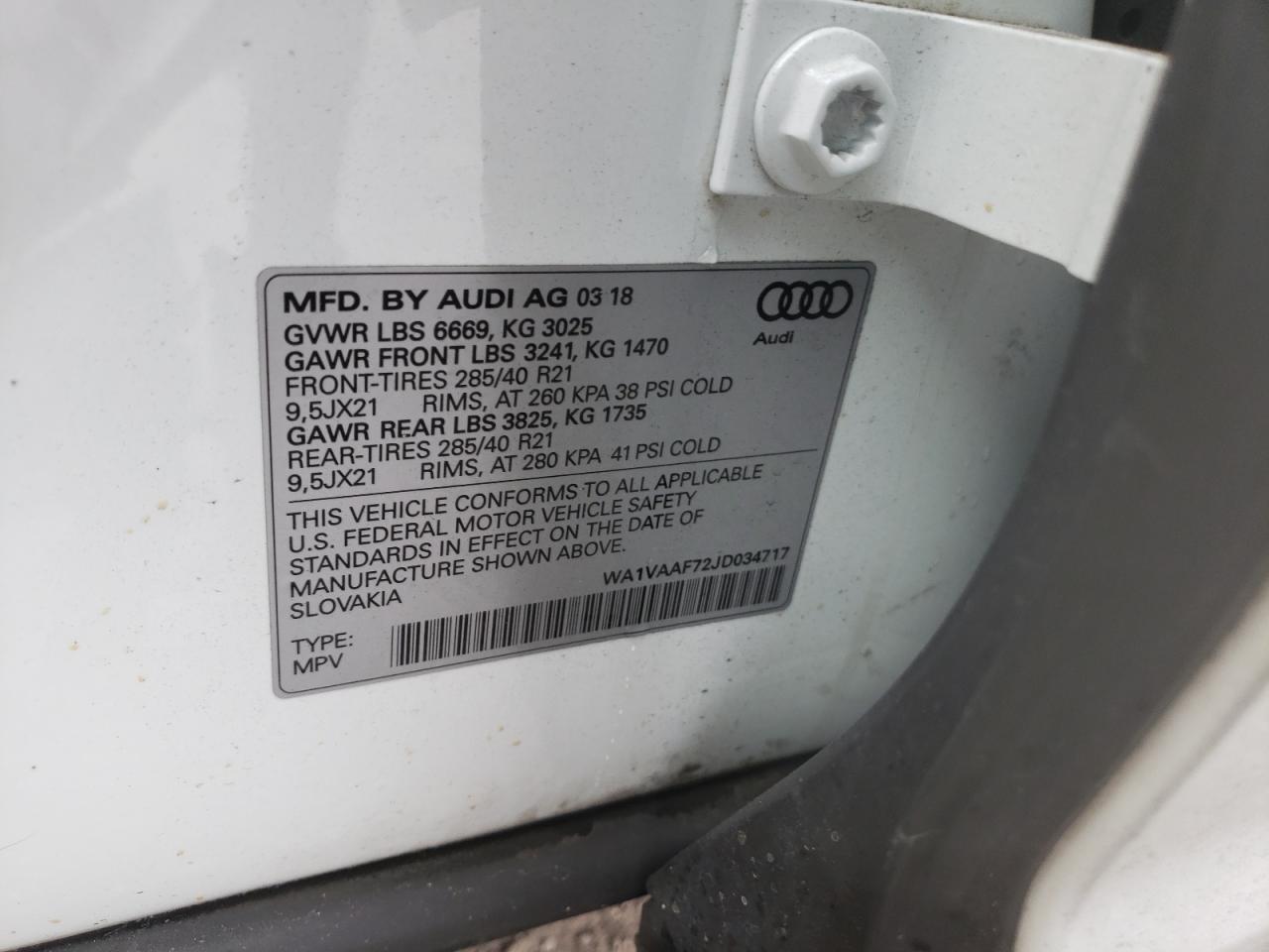 Photo 10 from auction – 2018 AUDI Q7 PRESTIG with VIN WA1VAAF72JD034717