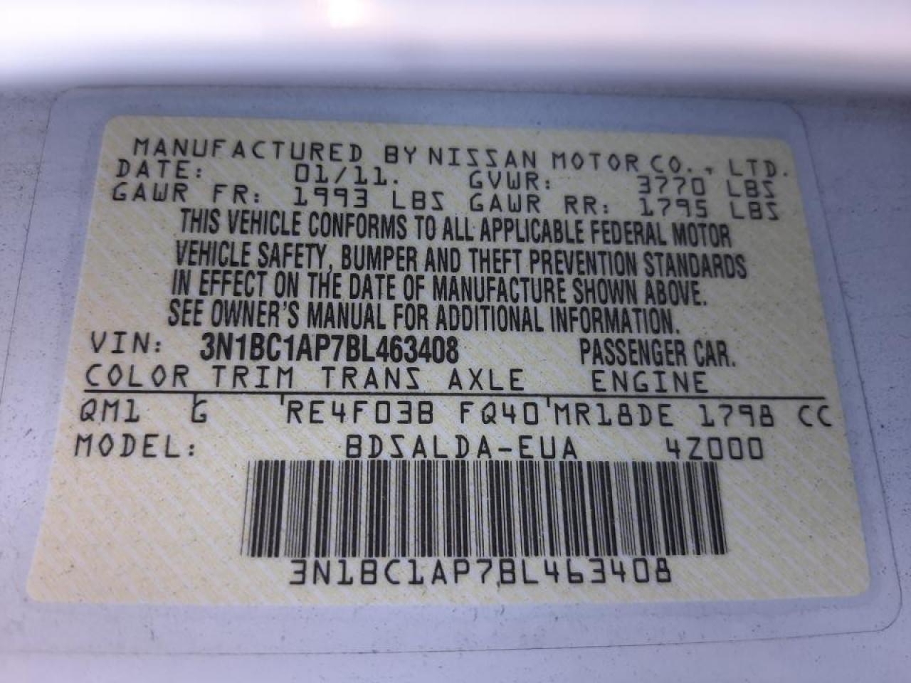 Photo 10 from auction – 2011 NISSAN VERSA S with VIN 3N1BC1AP7BL463408