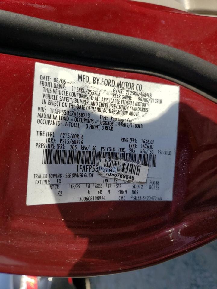 Photo 10 from auction – 2007 FORD TAURUS SE with VIN 1FAFP53U57A168213