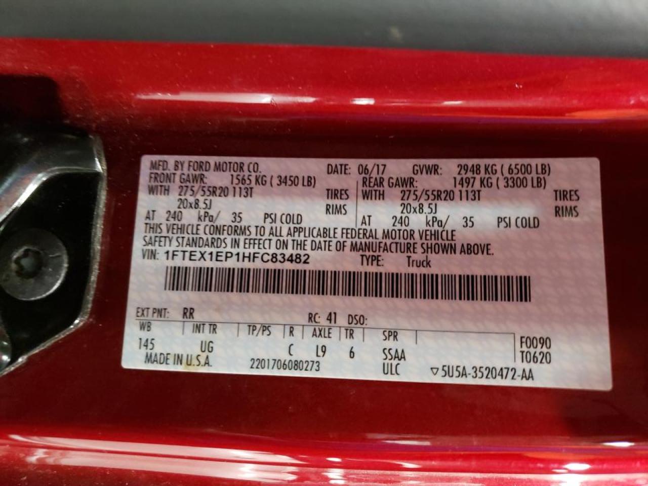 Photo 10 from auction – 2017 FORD F150 SUPER with VIN 1FTEX1EP1HFC83482