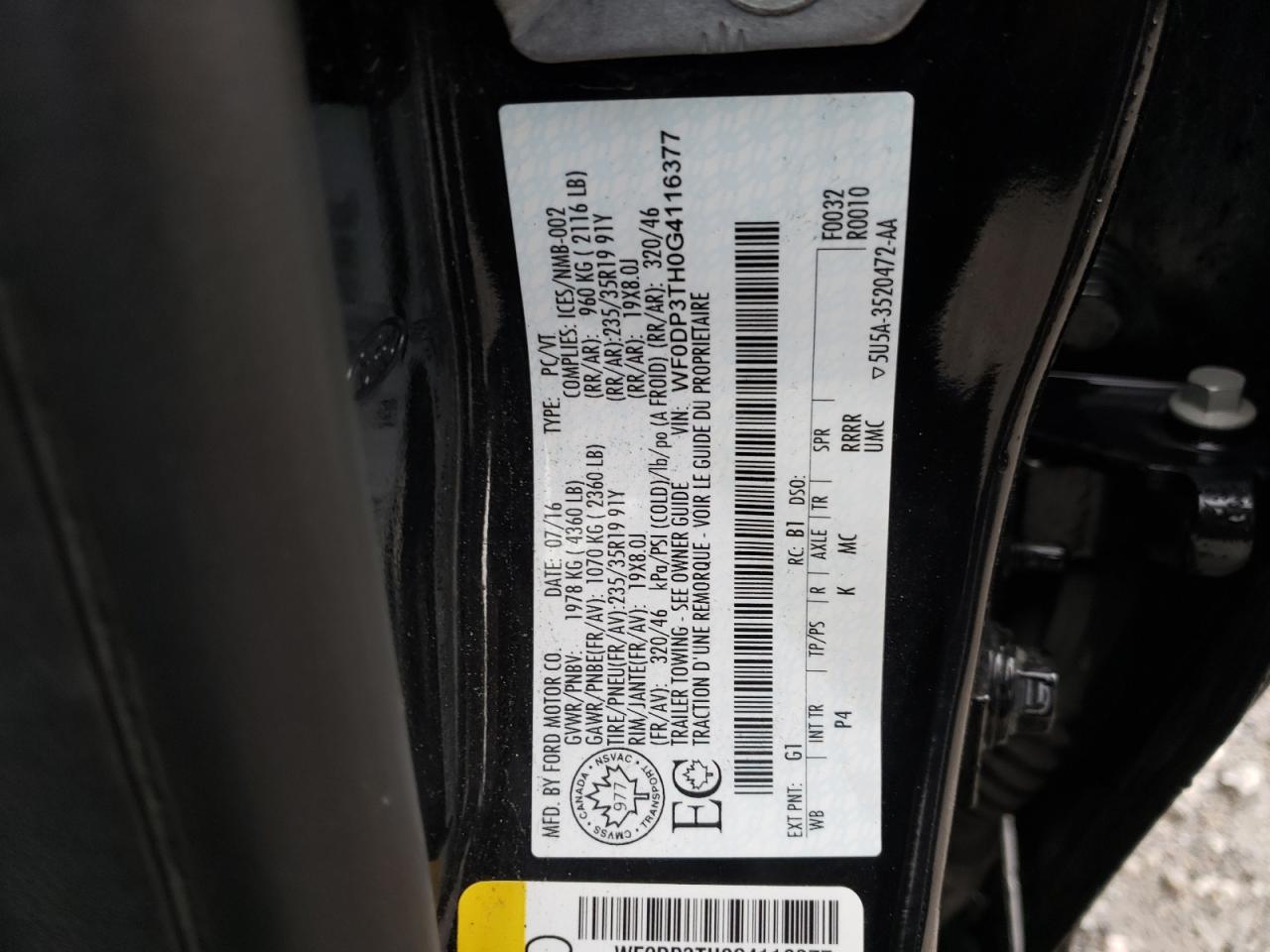 Photo 10 from auction – 2016 FORD FOCUS RS with VIN WF0DP3TH0G4116377