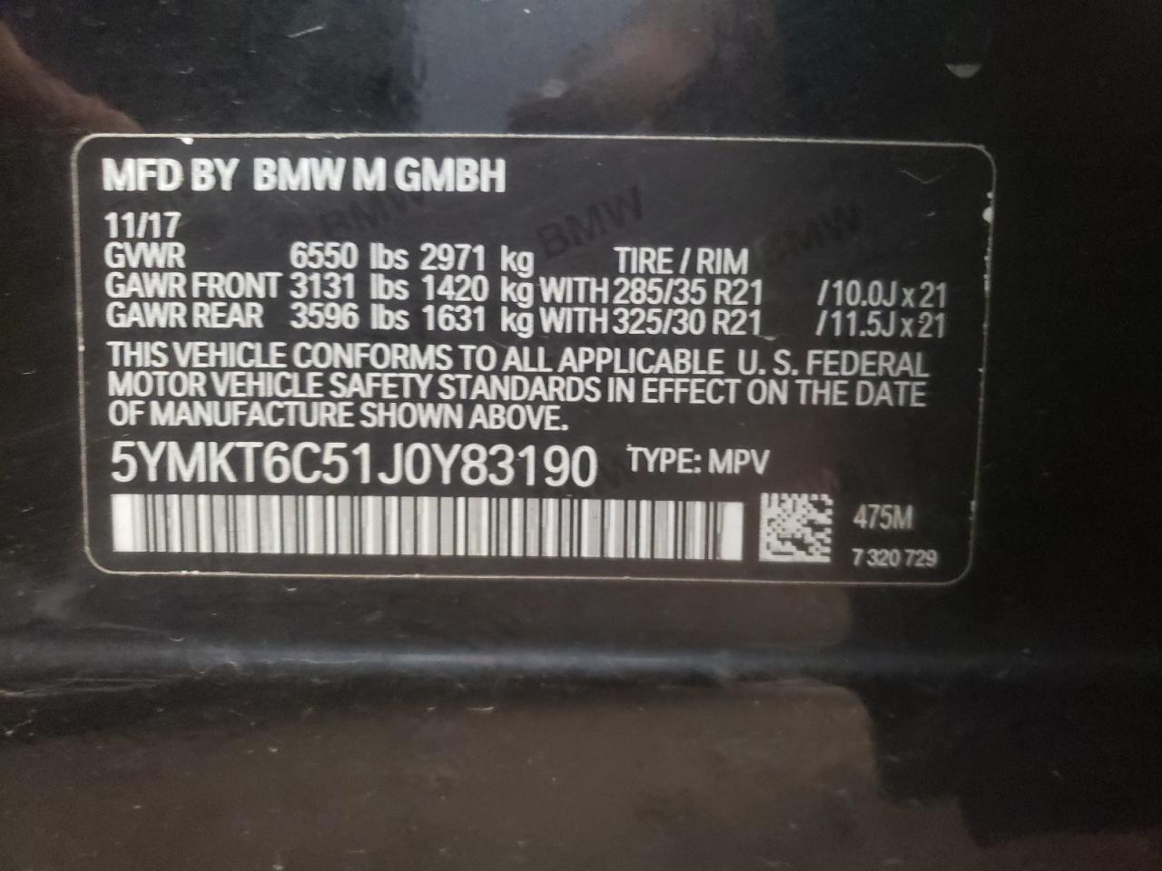 Photo 10 from auction – 2018 BMW X5 M with VIN 5YMKT6C51J0Y83190