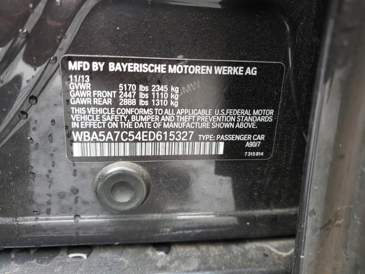 Photo 10 from auction – 2014 BMW 528 XI with VIN WBA5A7C54ED615327