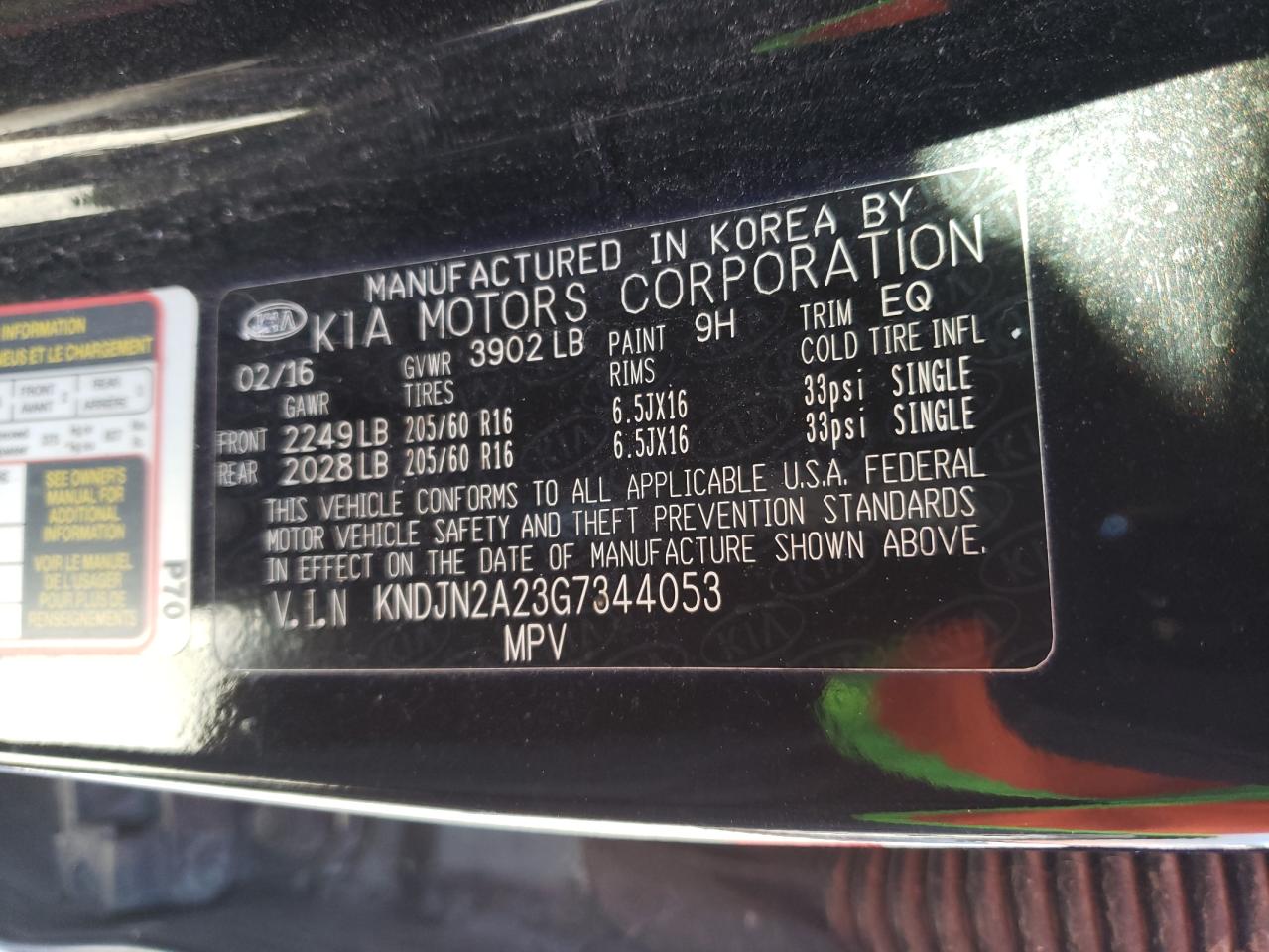 Photo 10 from auction – 2016 KIA SOUL with VIN KNDJN2A23G7344053