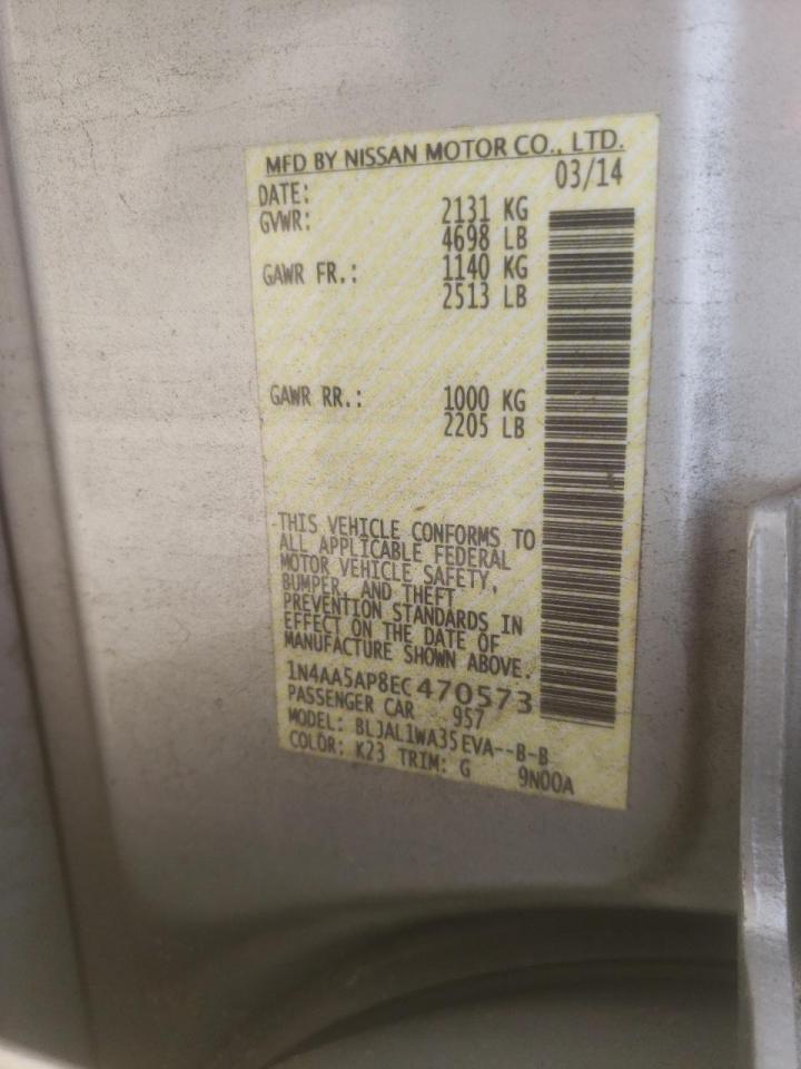 Photo 10 from auction – 2014 NISSAN MAXIMA S with VIN 1N4AA5AP8EC470573