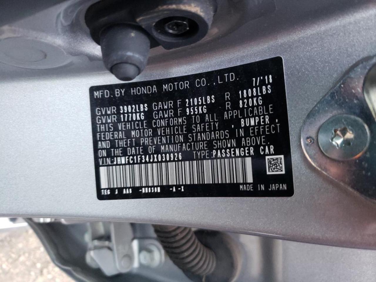 Photo 10 from auction – 2018 HONDA CIVIC EX with VIN JHMFC1F34JX030926