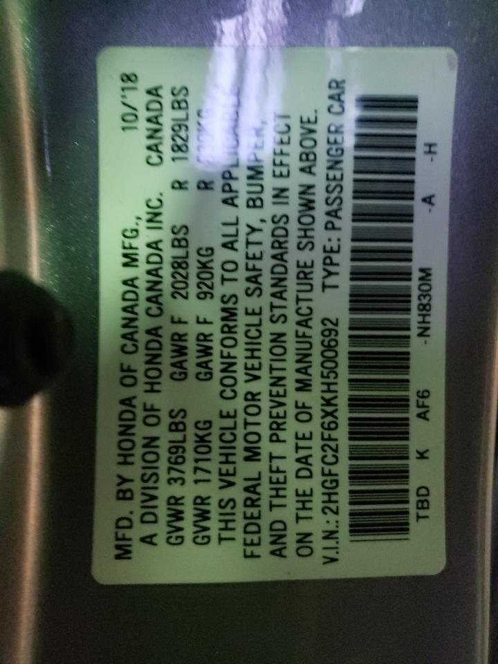 Photo 10 from auction – 2019 HONDA CIVIC LX with VIN 2HGFC2F6XKH500692