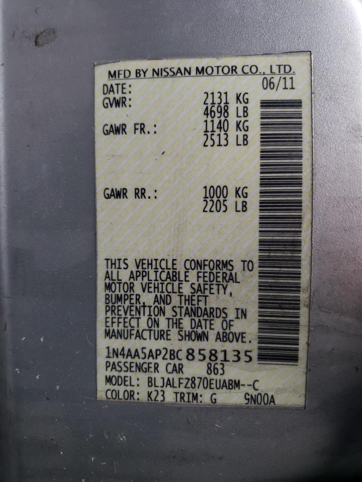 Photo 10 from auction – 2011 NISSAN MAXIMA with VIN 1N4AA5AP2BC858135