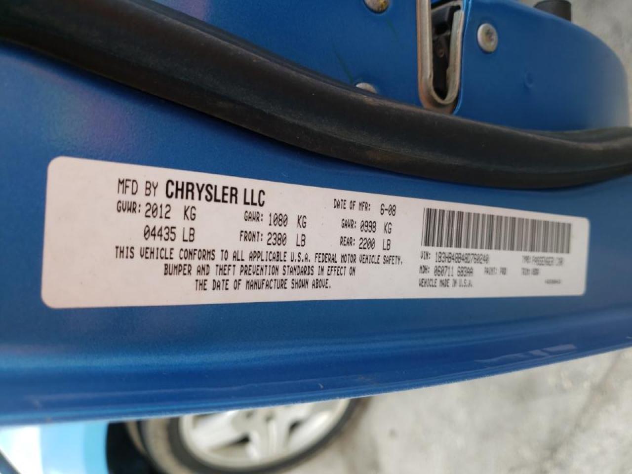 Photo 10 from auction – 2008 DODGE CALIBER SX with VIN 1B3HB48B48D760240