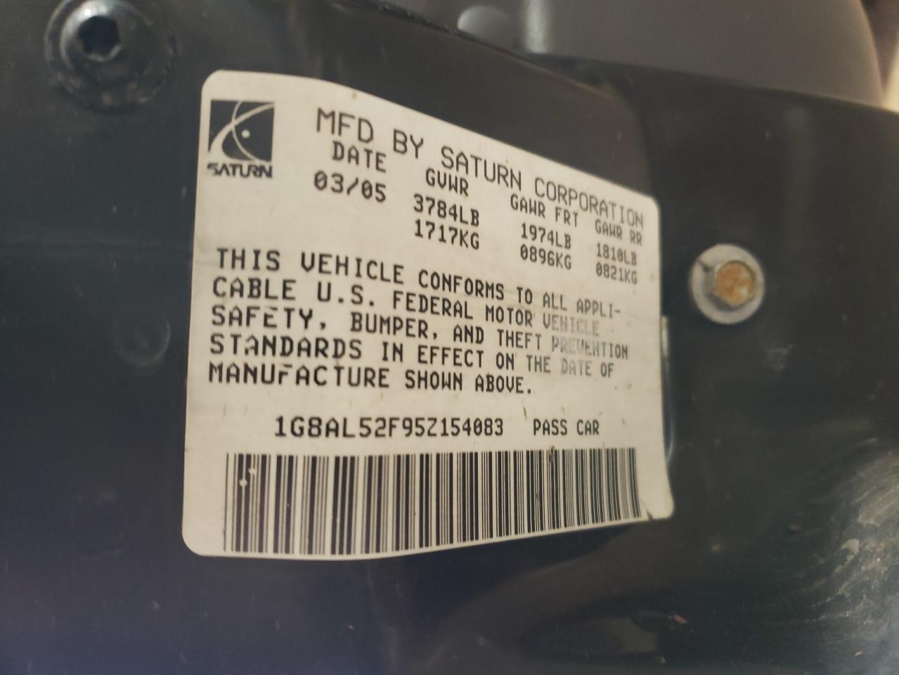 Photo 10 from auction – 2005 SATURN ION LEVEL with VIN 1G8AL52F95Z154083