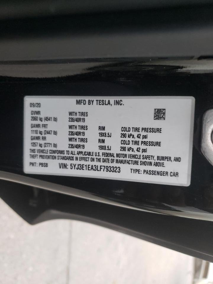 Photo 10 from auction – 2020 TESLA MODEL 3 with VIN 5YJ3E1EA3LF793323