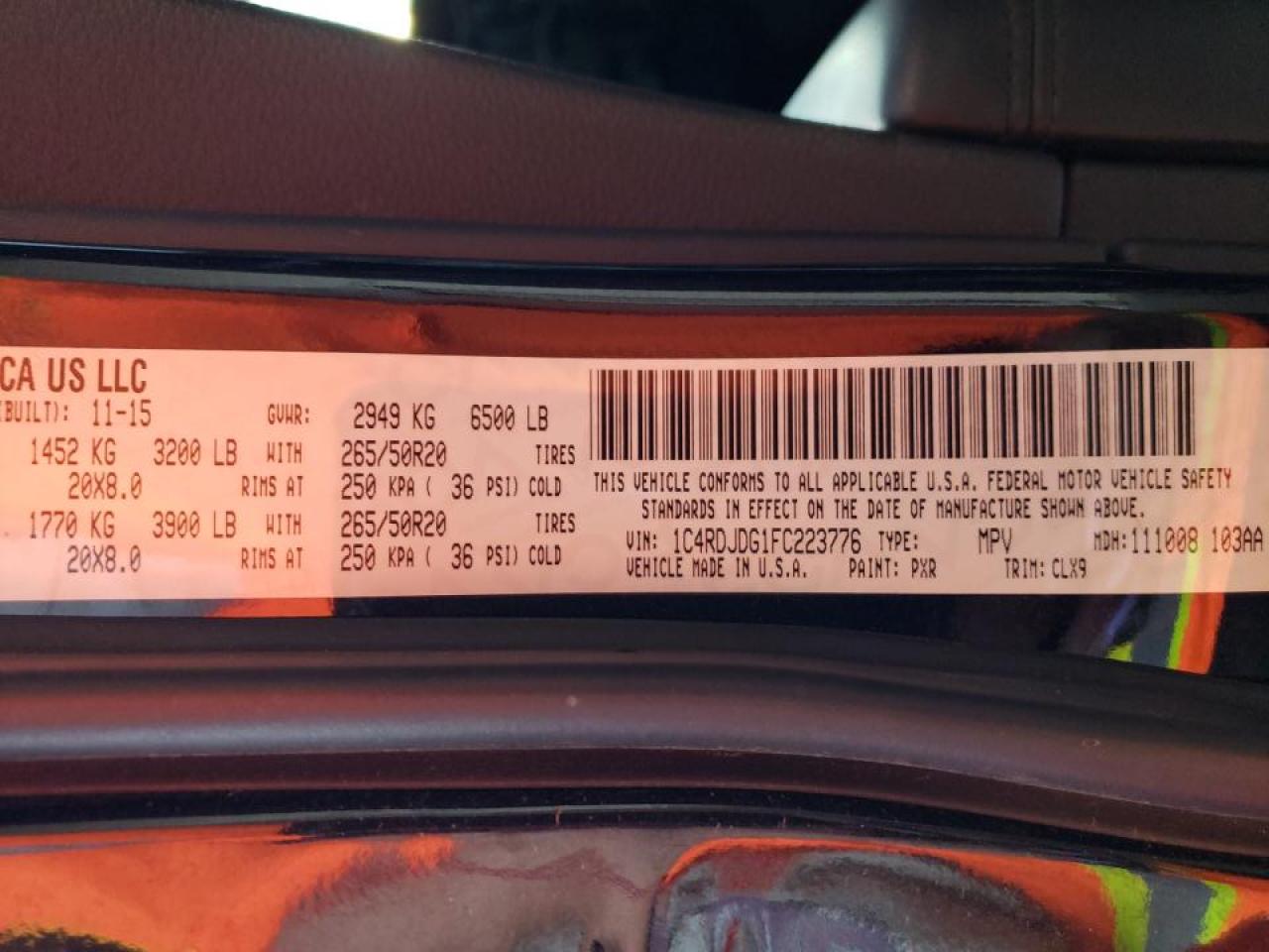 Photo 10 from auction – 2015 DODGE DURANGO LI with VIN 1C4RDJDG1FC223776