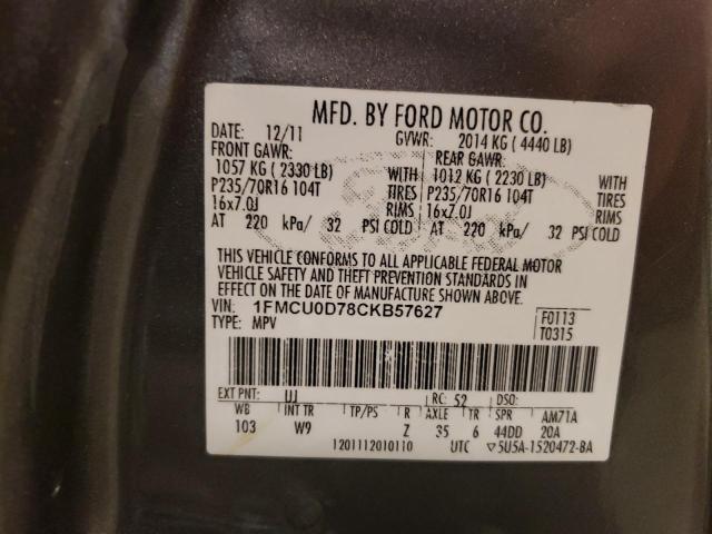 Photo 10 from auction – 2012 FORD ESCAPE XLT with VIN 1FMCU0D78CKB57627