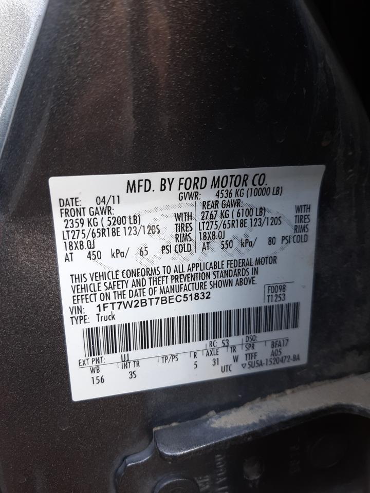 Photo 10 from auction – 2011 FORD F250 SUPER with VIN 1FT7W2BT7BEC51832