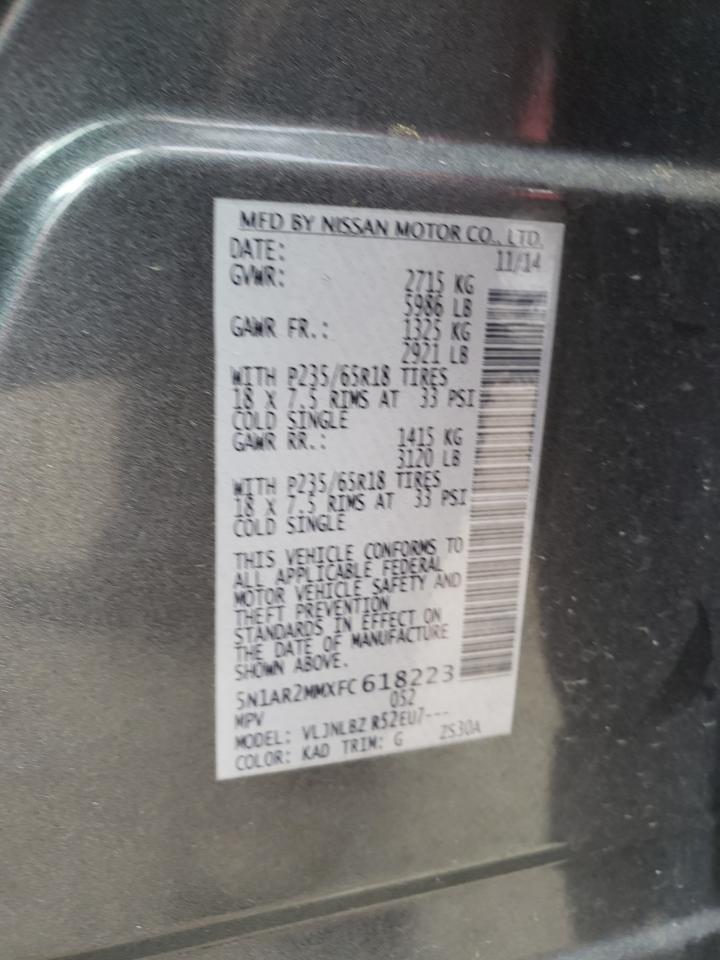 Photo 10 from auction – 2015 NISSAN PATHFINDER with VIN 5N1AR2MMXFC618223
