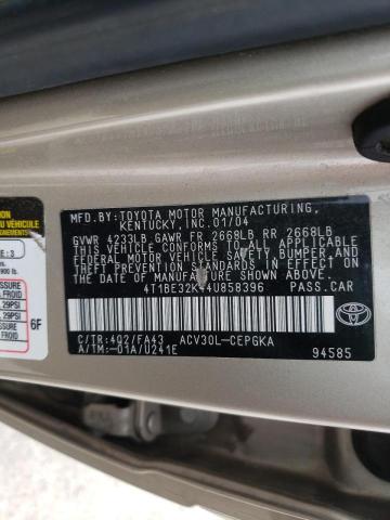 Photo 10 from auction – 2004 TOYOTA CAMRY LE with VIN 4T1BE32K44U858396