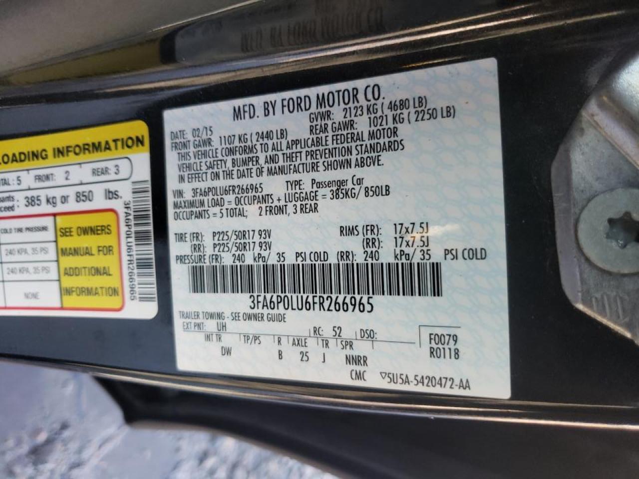 Photo 10 from auction – 2015 FORD FUSION SE with VIN 3FA6P0LU6FR266965