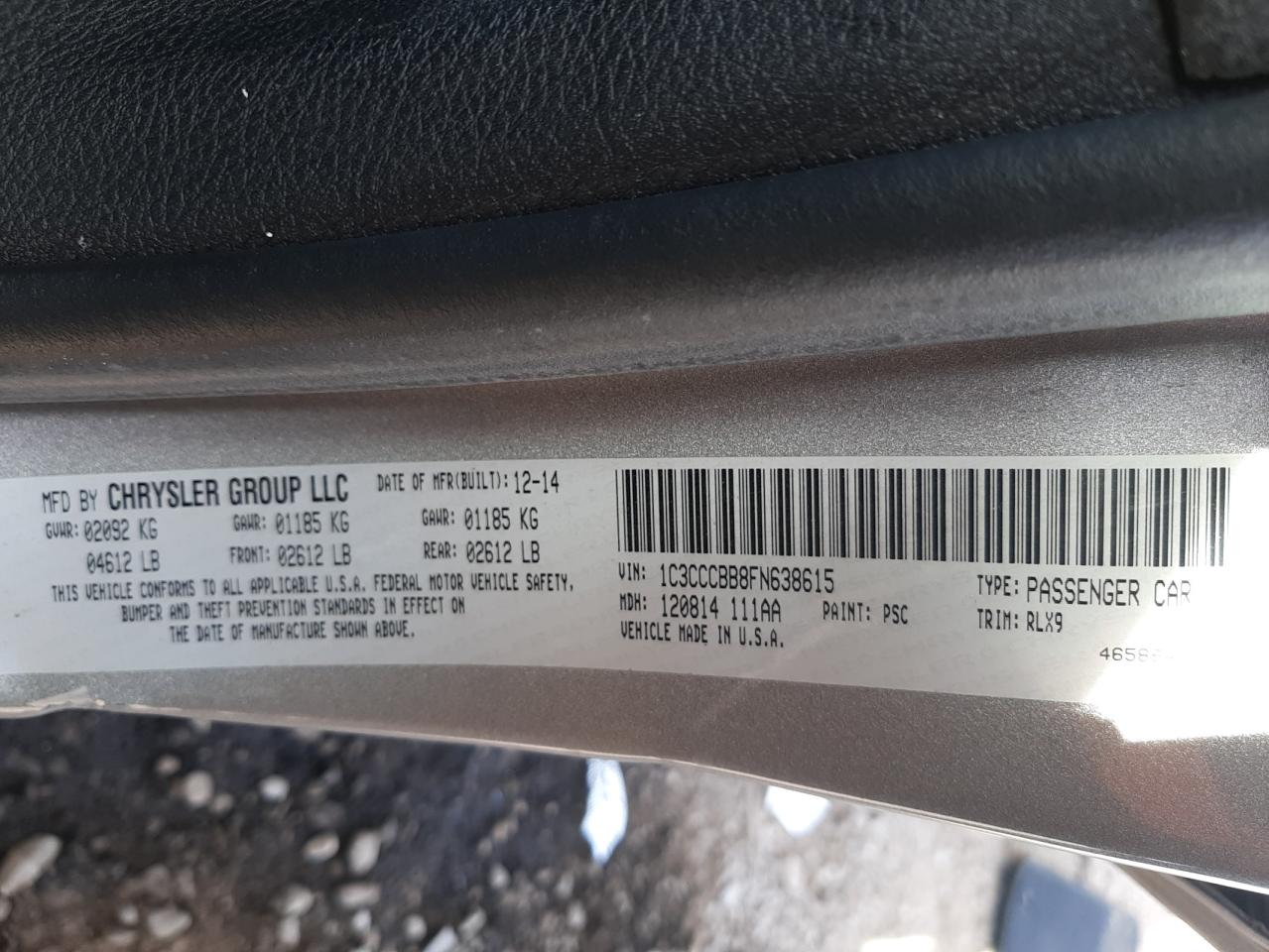 Photo 10 from auction – 2015 CHRYSLER 200 S with VIN 1C3CCCBB8FN638615