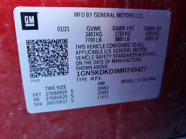 Photo 10 from auction – 2021 CHEVROLET SUBURBAN with VIN 1GNSKDKD5MR245427