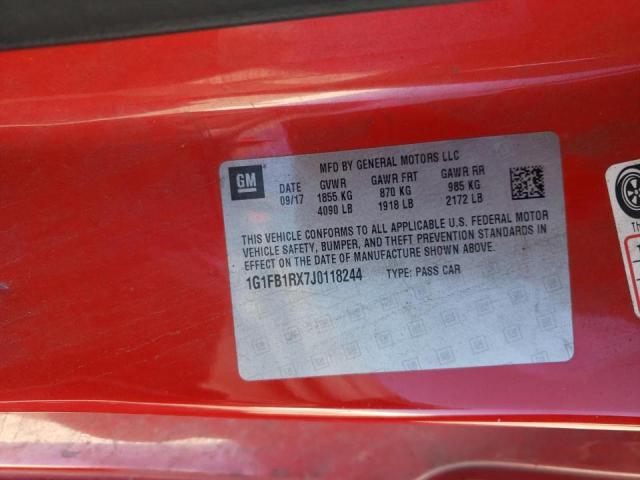 Photo 10 from auction – 2018 CHEVROLET CAMARO LT with VIN 1G1FB1RX7J0118244