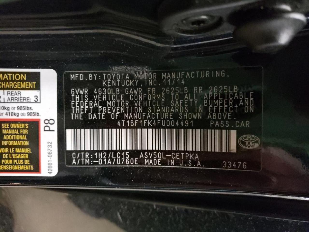Photo 10 from auction – 2015 TOYOTA CAMRY with VIN 4T1BF1FK4FU004491