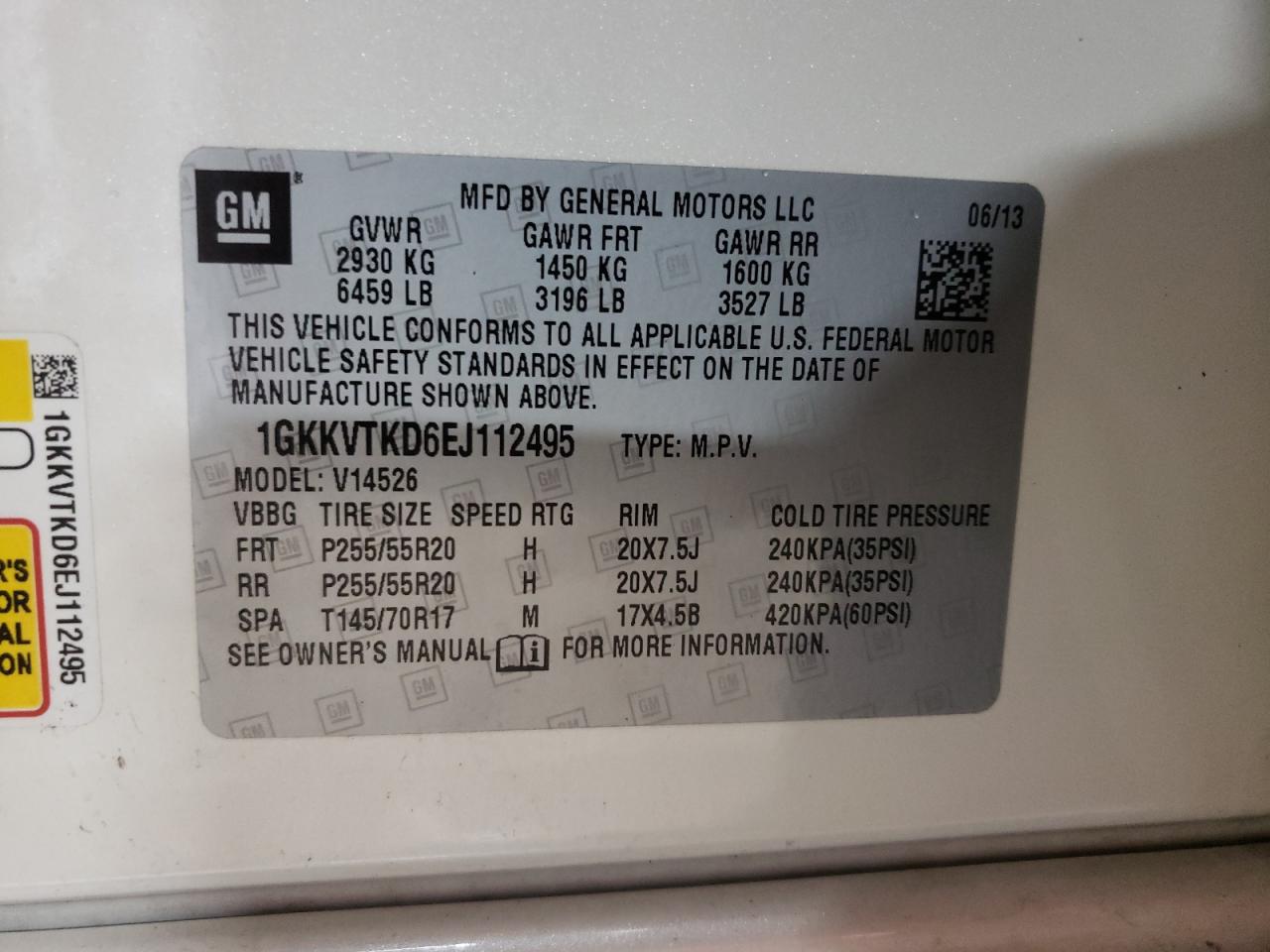 Photo 10 from auction – 2014 GMC ACADIA DEN with VIN 1GKKVTKD6EJ112495
