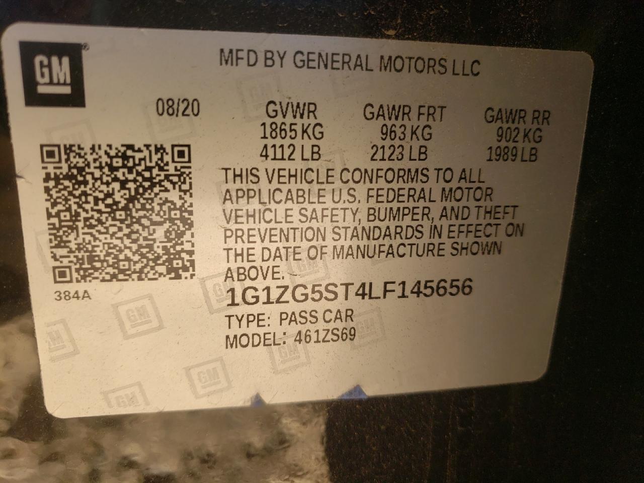 Photo 10 from auction – 2020 CHEVROLET MALIBU with VIN 1G1ZG5ST4LF145656