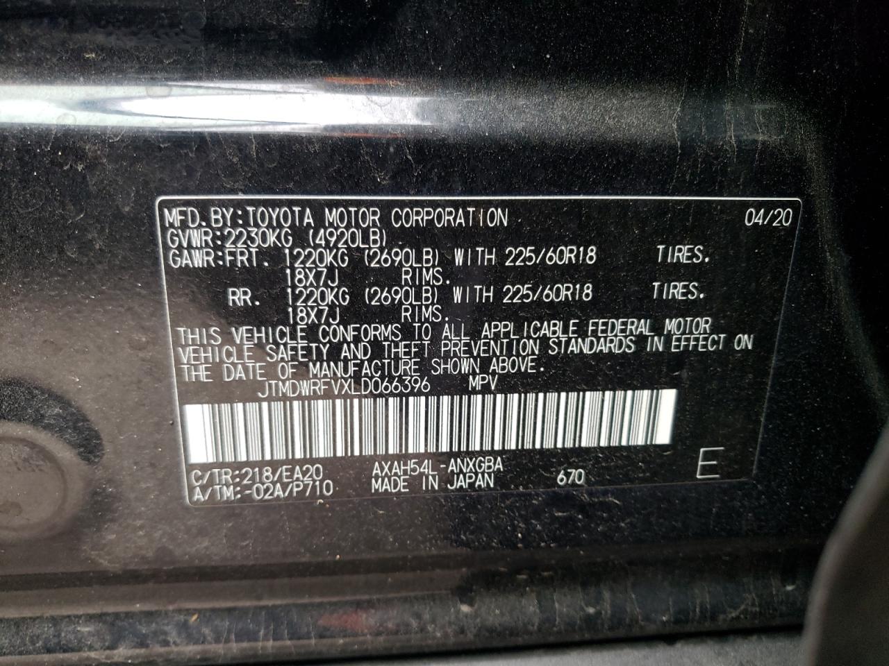 Photo 10 from auction – 2020 TOYOTA RAV4 LIMIT with VIN JTMDWRFVXLD066396