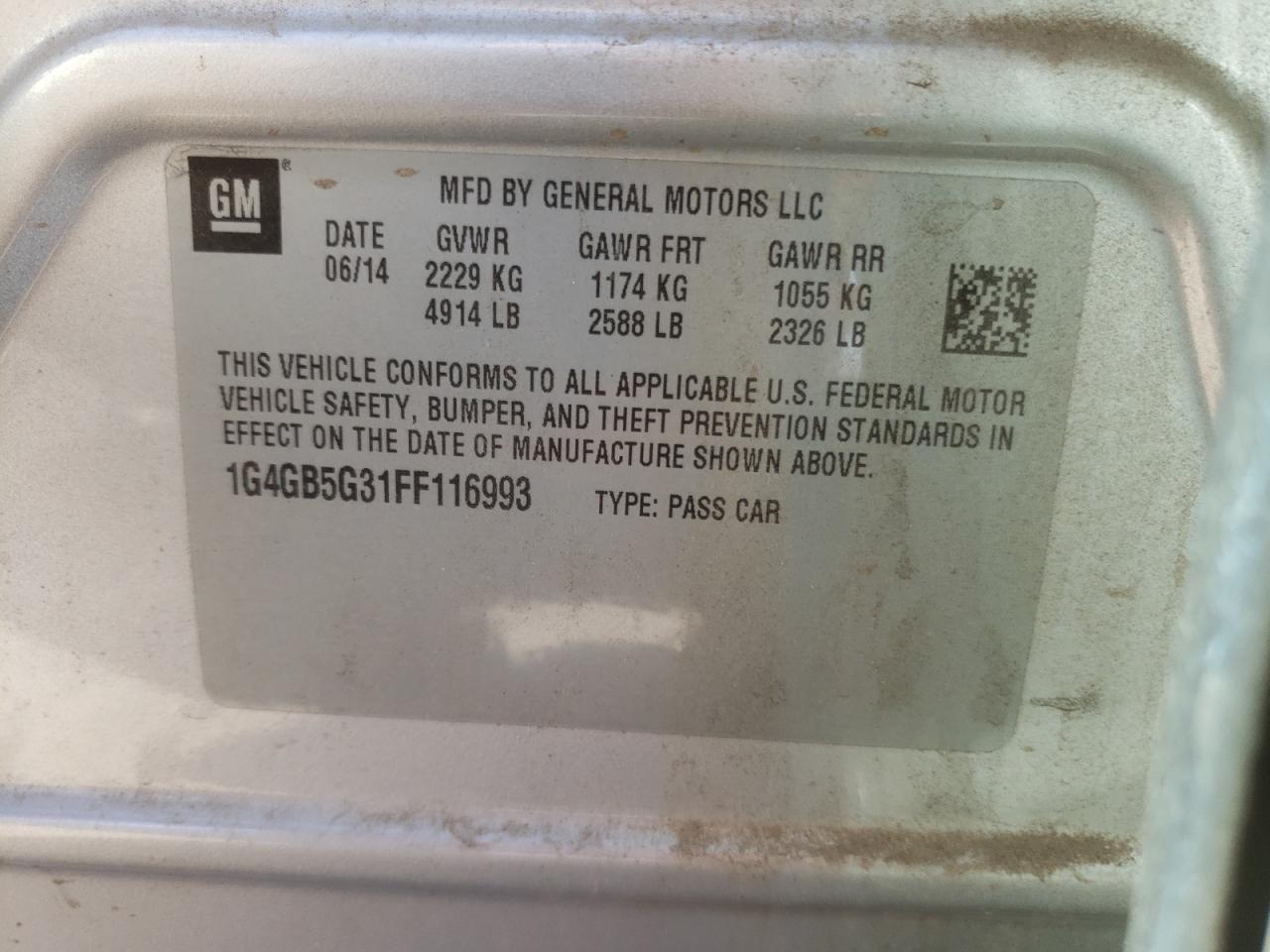 Photo 10 from auction – 2015 BUICK LACROSSE with VIN 1G4GB5G31FF116993