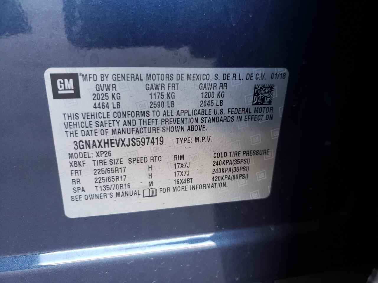 Photo 10 from auction – 2018 CHEVROLET EQUINOX LS with VIN 3GNAXHEVXJS597419