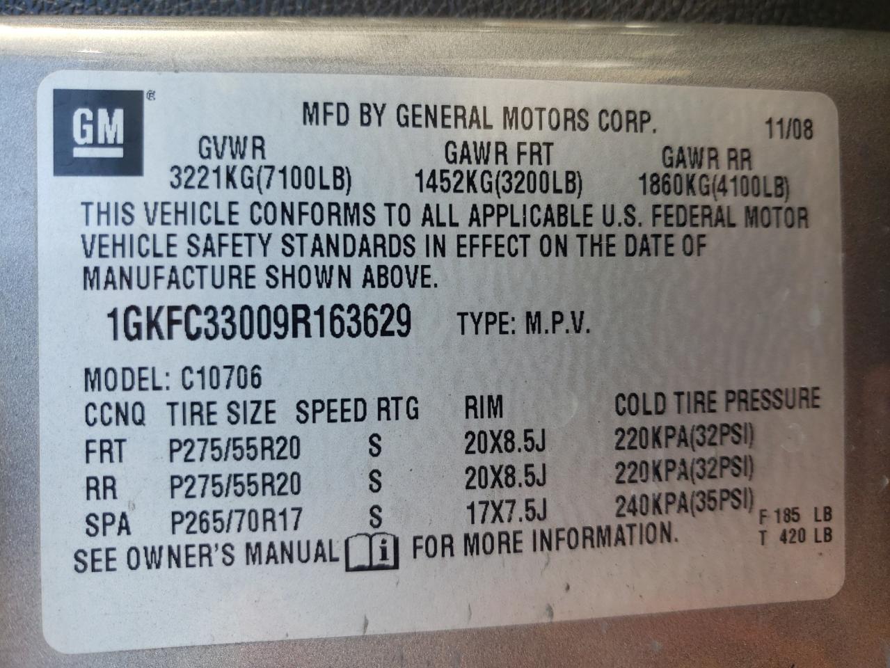 Photo 10 from auction – 2009 GMC YUKON SLT with VIN 1GKFC33009R163629