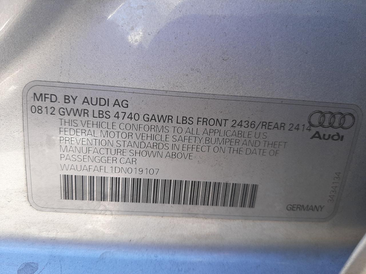 Photo 10 from auction – 2013 AUDI A4 PREMIUM with VIN WAUAFAFL1DN019107