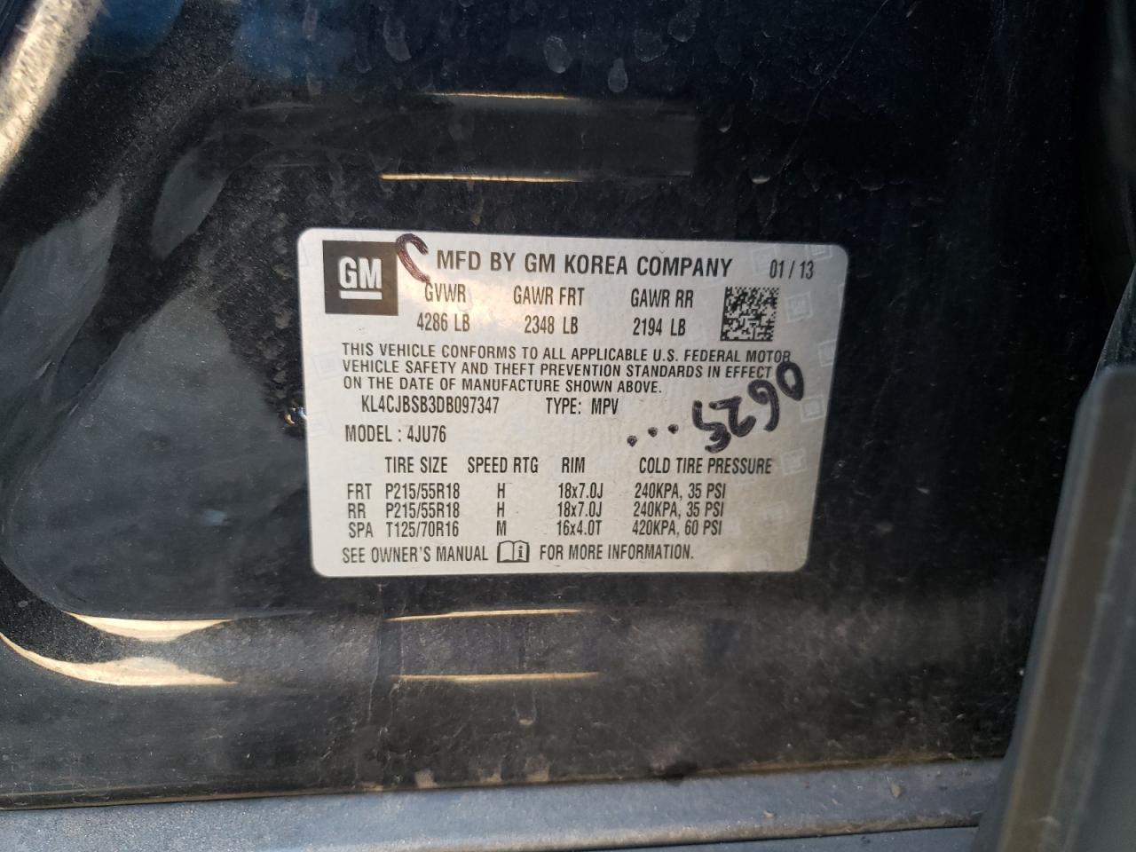 Photo 10 from auction – 2013 BUICK ENCORE CON with VIN KL4CJBSB3DB097347