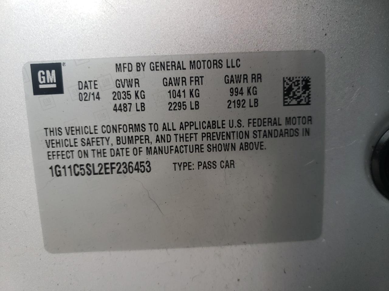 Photo 10 from auction – 2014 CHEVROLET MALIBU 1LT with VIN 1G11C5SL2EF236453
