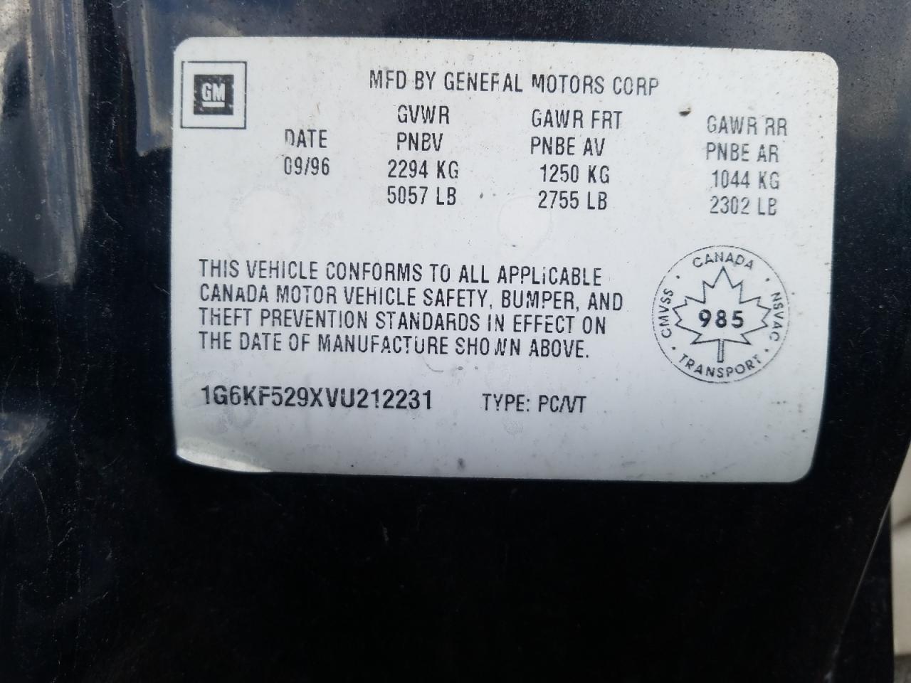 Photo 10 from auction – 1996 CADILLAC DEVILLE with VIN 1G6KF529XVU212231