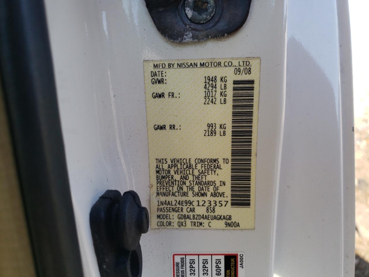 Photo 10 from auction – 2009 NISSAN ALTIMA 2.5 with VIN 1N4AL24E99C123357