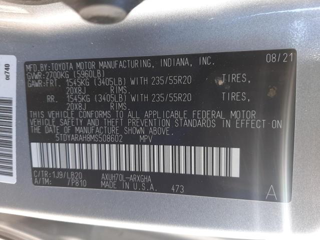 Photo 10 from auction – 2021 TOYOTA HIGHLANDER with VIN 5TDYARAH8MS508602