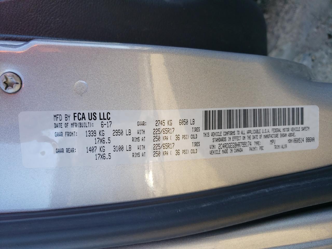 Photo 10 from auction – 2017 DODGE GRAND CARA with VIN 2C4RDGEG9HR799174