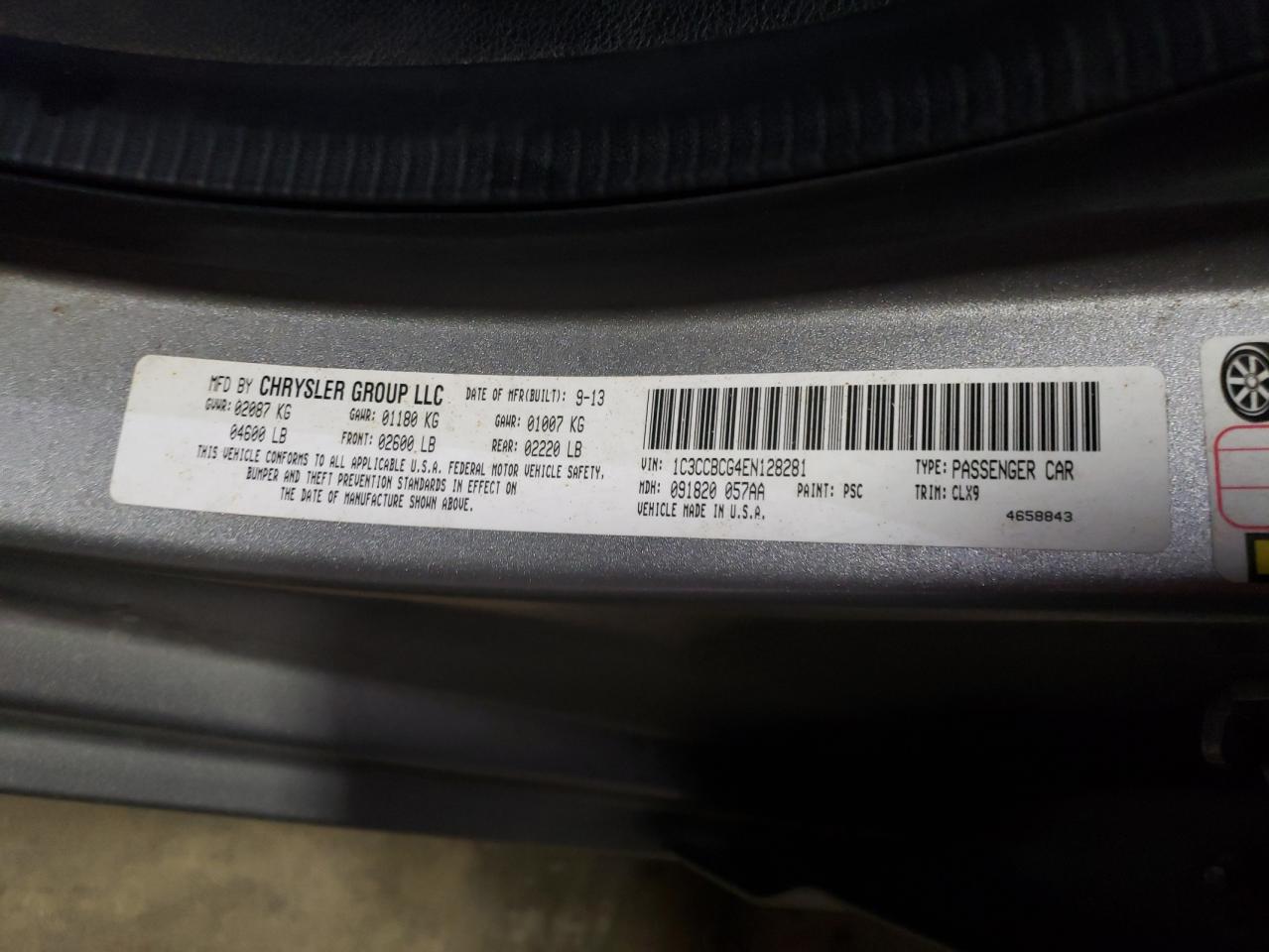 Photo 10 from auction – 2014 CHRYSLER 200 LIMITE with VIN 1C3CCBCG4EN128281