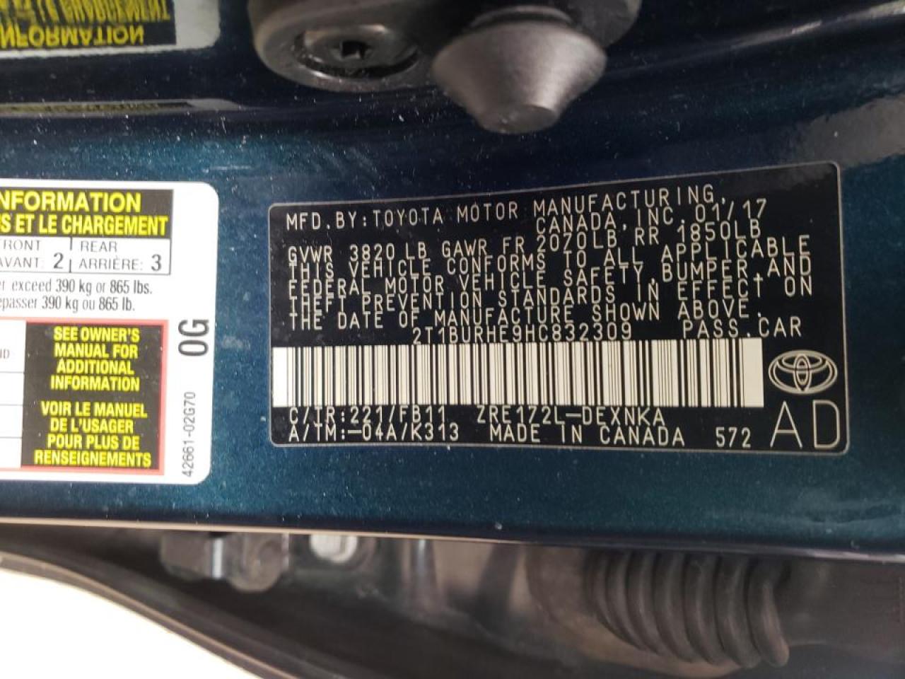 Photo 10 from auction – 2017 TOYOTA COROLLA L with VIN 2T1BURHE9HC832309