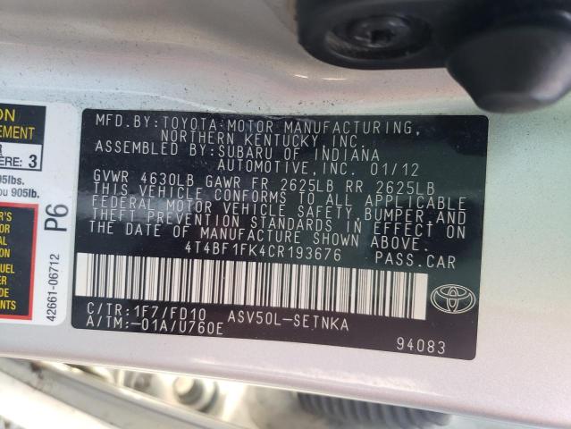 صورة رقم 10 من المزاد - 2012 TOYOTA CAMRY BASE مع VIN 4T4BF1FK4CR193676