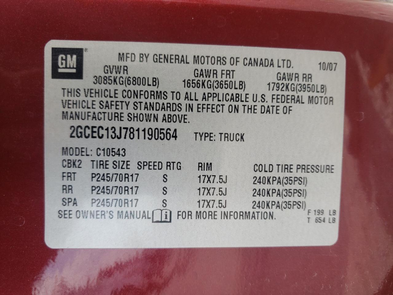 Photo 10 from auction – 2008 CHEVROLET SILVERADO with VIN 2GCEC13J781190564
