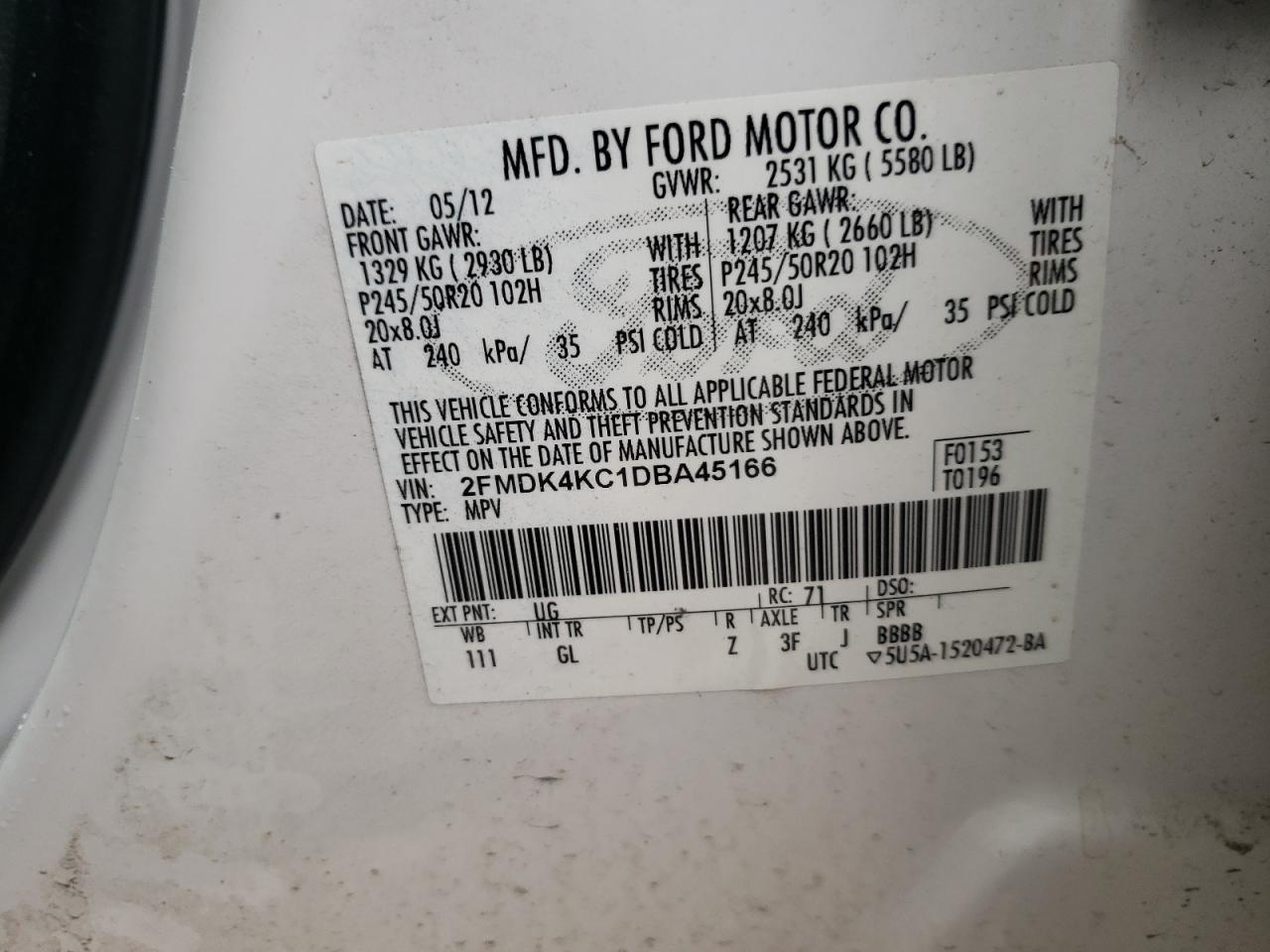 Photo 10 from auction – 2013 FORD EDGE LIMIT with VIN 2FMDK4KC1DBA45166