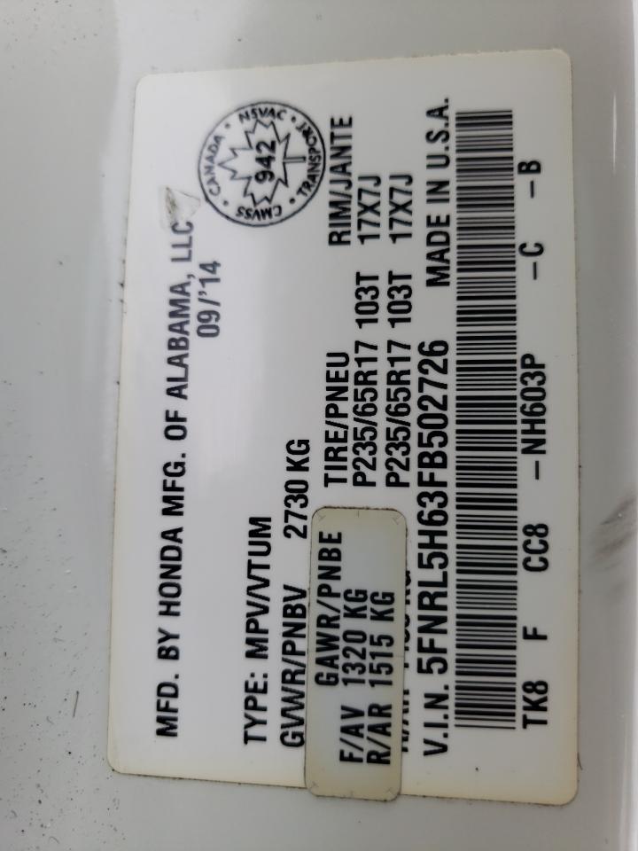 Photo 10 from auction – 2015 HONDA ODYSSEY EX with VIN 5FNRL5H63FB502726