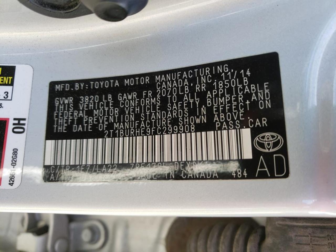 Photo 10 from auction – 2015 TOYOTA COROLLA L with VIN 2T1BURHE9FC299908