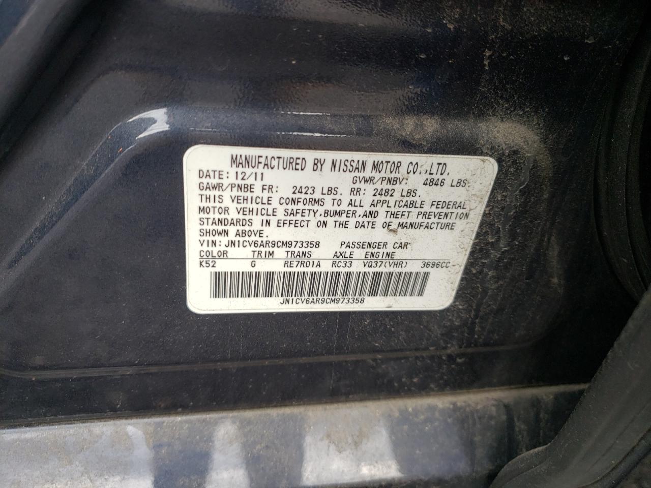 Photo 10 from auction – 2012 INFINITI G37 with VIN JN1CV6AR9CM973358