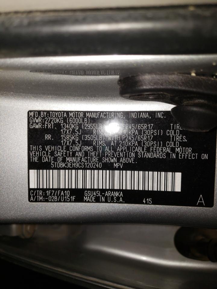 Photo 10 from auction – 2012 TOYOTA HIGHLANDER with VIN 5TDBK3EH9CS120240