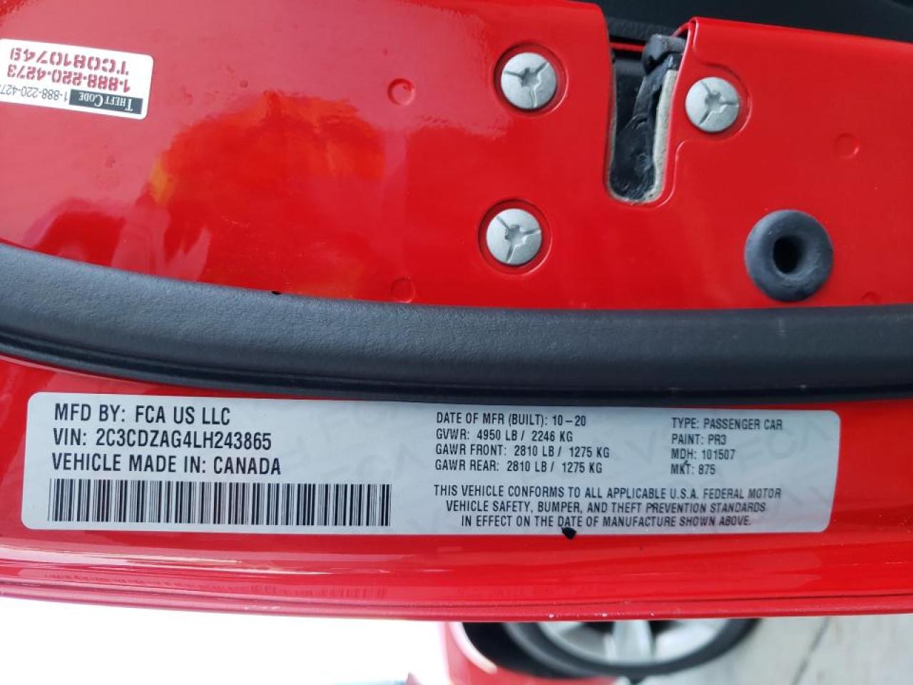 Photo 10 from auction – 2020 DODGE CHALLENGER with VIN 2C3CDZAG4LH243865