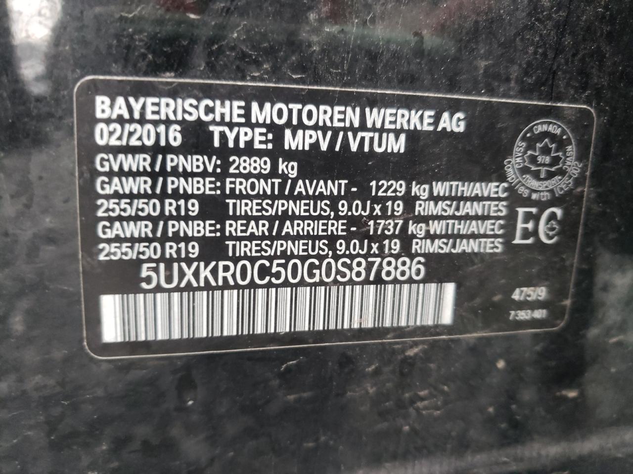 Photo 10 from auction – 2016 BMW X5 XDRIVE3 with VIN 5UXKR0C50G0S87886